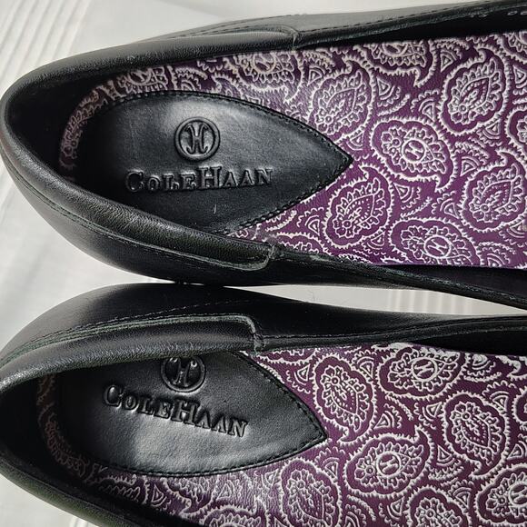 Cole Haan Leather Slip On Flats Loafers Black Weave Women's Size 8B - Picture 7 of 11